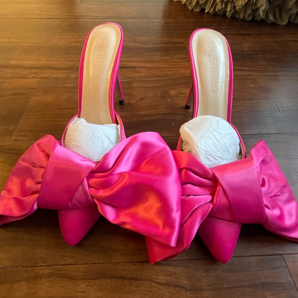 PNK Elephant Satin Bow Heeled Mules